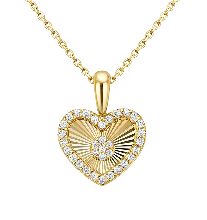 SPECIAL!.24ct G SI 14kt Yellow Gold Diamond Heart Shape Disc Medallion Pendant Necklace 18" Long