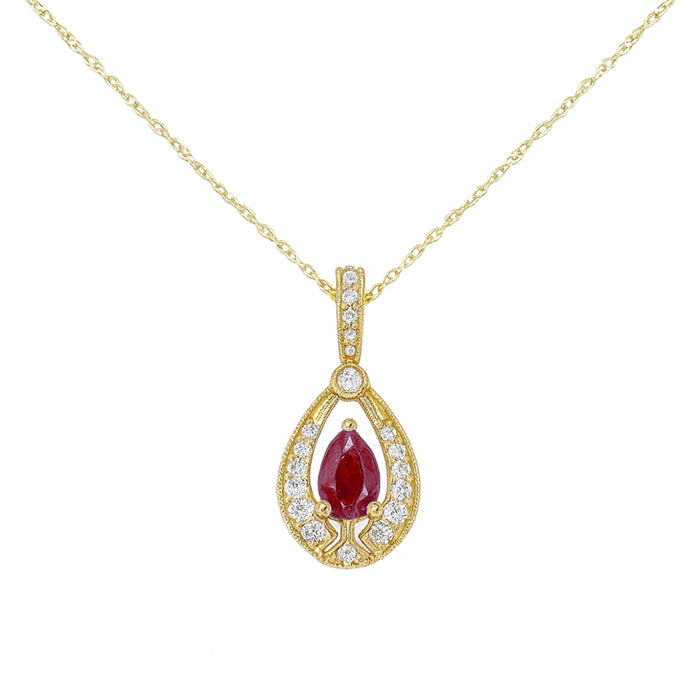 SPECIAL! .57ct G SI 14kt Yellow Gold Diamond & Ruby Gemstone Pendant Necklace 18" Long