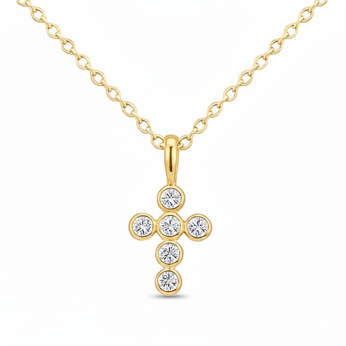 SPECIAL! .50ct G SI 14kt Yellow Gold Round Diamond Bezel Set Cross Pendant Necklace 18" Long