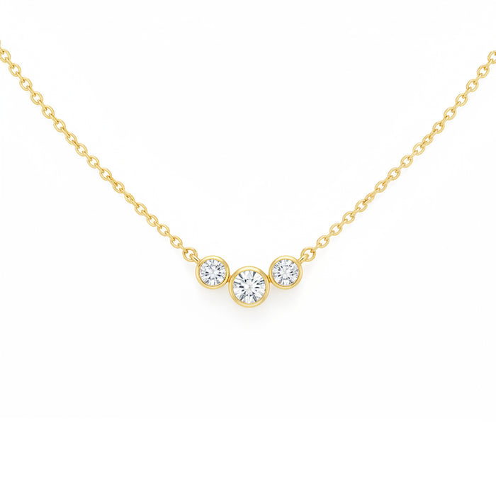 SPECIAL! .40ct G SI 14kt Yellow Gold Three Bezel Set Round Diamond Pendant Necklace 18" Long