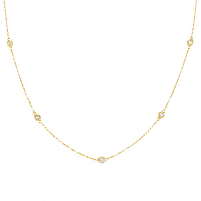 SPECIAL! .25ct G SI 14kt Yellow Gold Pear Diamond Bezel Set Station Pendant Necklace 16+2" Long
