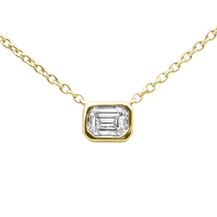 SPECIAL! .26ct G SI 14K Yellow Gold Emerald Cut Bezel Set Diamond Pendant Necklace 16+2"Ext. Long