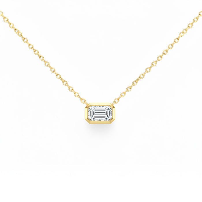 SPECIAL! .19ct G SI 14kt Yellow Gold Emerald Diamond Bezel Set Pendant Necklace 16"+2" Long