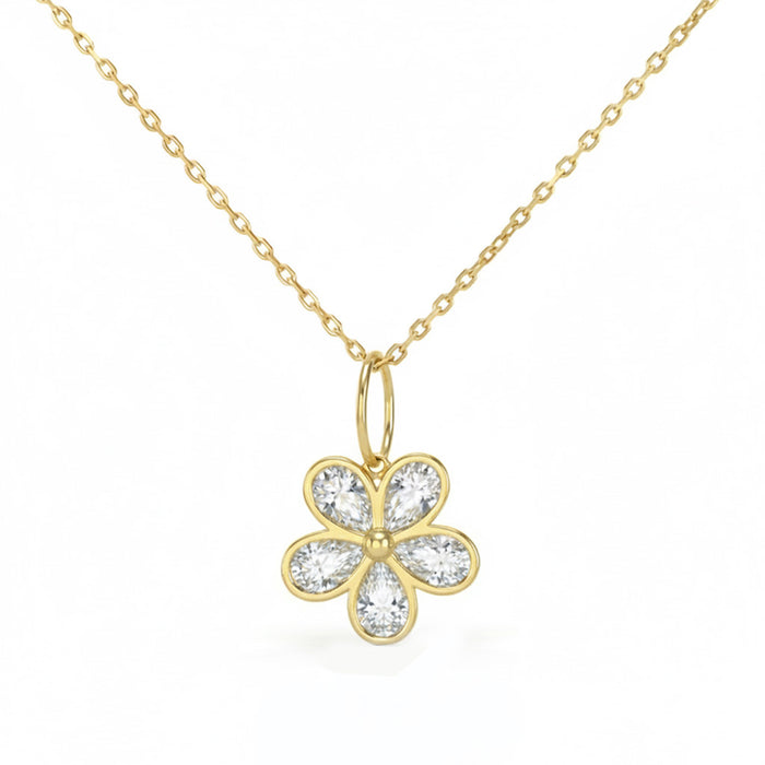 SPECIAL! .73ct G SI 14kt Yellow Gold Diamond Flower Shape Bezel Set Pendant Necklace 18" Long