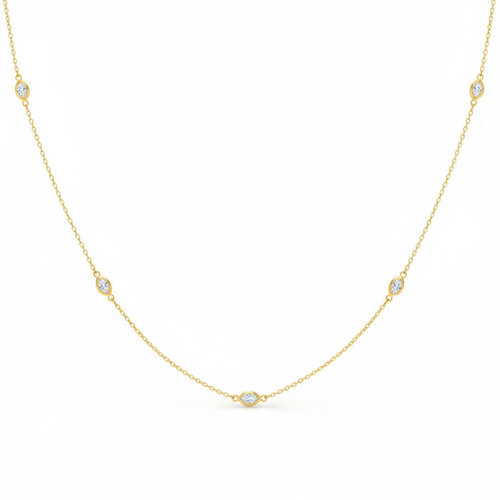 SPECIAL! .26ct G SI 14kt Yellow Gold Marquise Diamond Bezel Set Station Pendant Necklace 16+2" Long