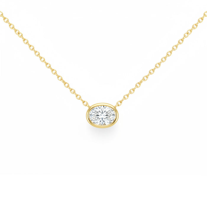 SPECIAL! .22ct G SI 14kt Yellow Gold Oval Diamond Bezel Set Pendant Necklace 16"+2" Long