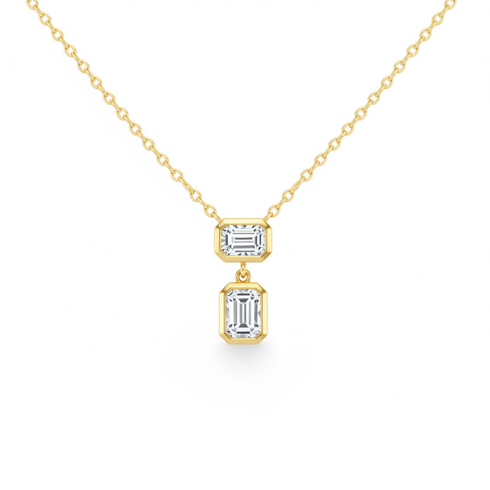SPECIAL! .30ct G SI 14kt Yellow Gold Emerald Cut Diamond Drop Pendant Necklace 16"+2" Long