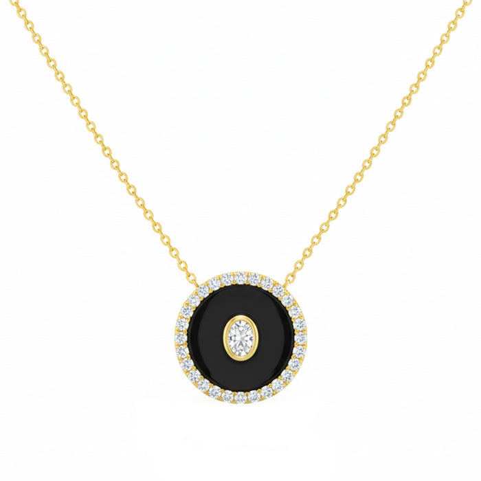 SPECIAL! .33ct G SI 14kt Yellow Gold Oval Diamond Onyx Inlay Pendant Necklace 16+2" Long