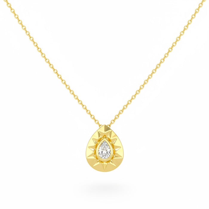 SPECIAL! .15ct G SI 14kt Yellow Gold Modern Pear Diamond Bezel Set Pendant Necklace 16+2" Long