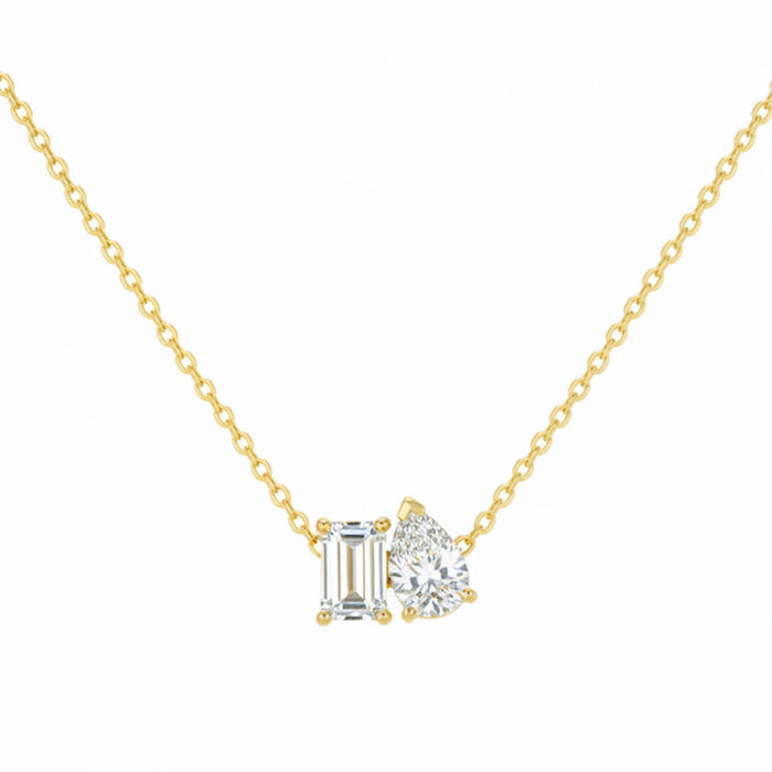 SPECIAL! .59ct G SI 14kt Yellow Gold Emerald & Pear Cut Diamond Moi Toi Pendant Necklace 16+2" Long