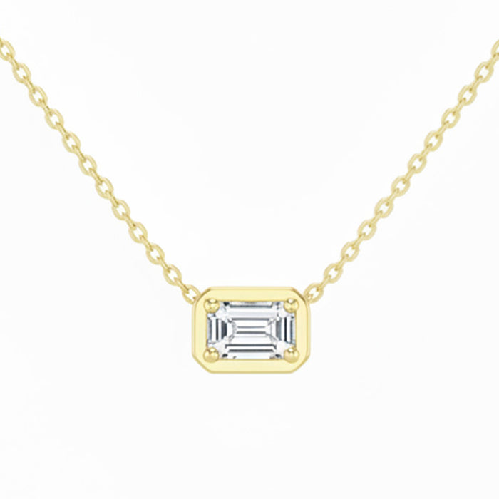 SPECIAL! .41ct G SI 14kt Yellow Gold Emerald Cut Diamond Pendant Necklace 16+2" Long