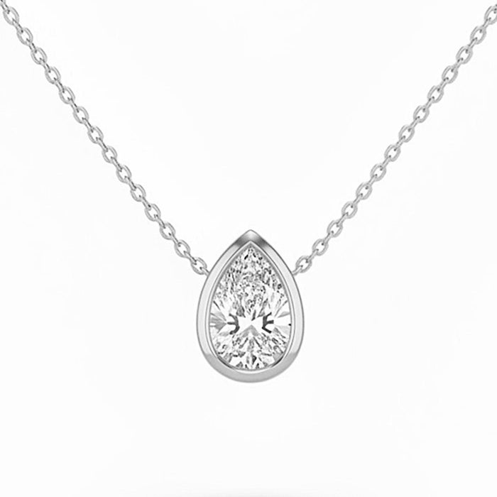 SPECIAL! .20ct G SI 14kt White Gold Pear Diamond Bezel Set Pendant Necklace 16+2" Long