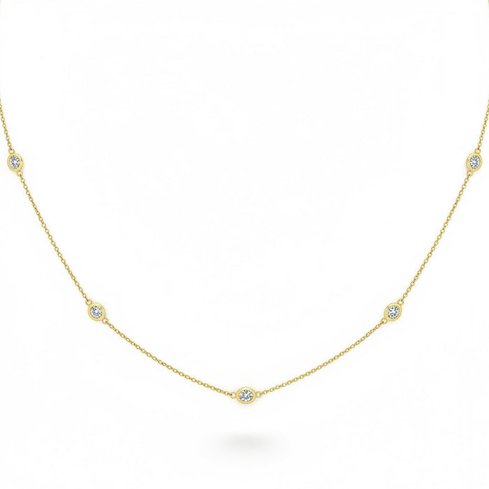 SPECIAL! .38ct G SI 14kt Yellow Gold Oval Diamond Bezel Set Station Pendant Necklace 16+2" Long