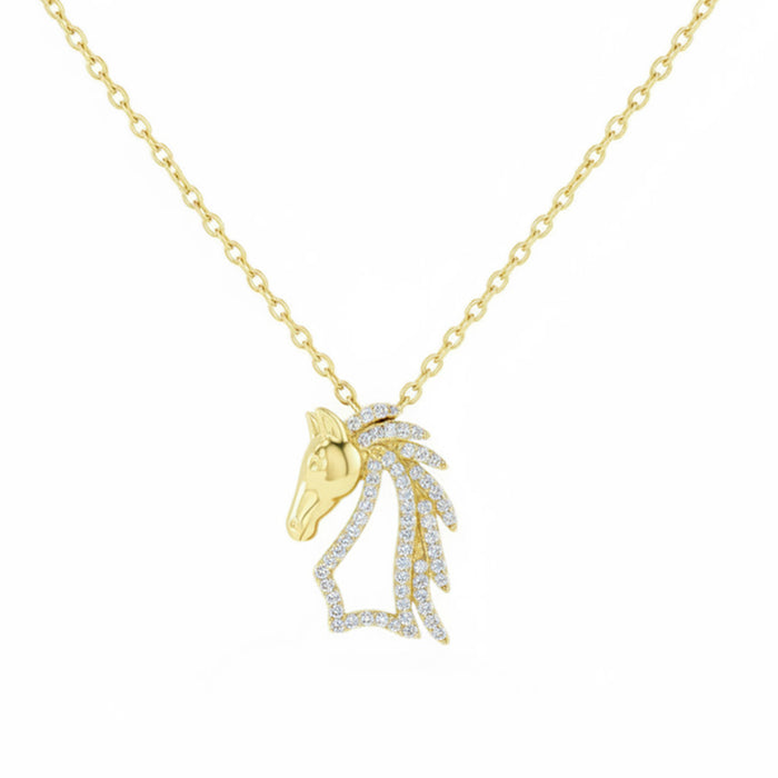 SPECIAL! .10ct G SI 14kt Yellow Gold Diamond Horse Equestarian Pendant Necklace 16+2" Long