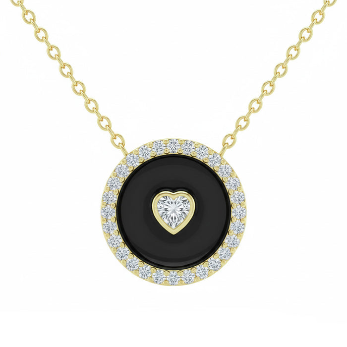 SPECIAL! .33ct G SI 14kt Yellow Gold Heart Diamond Onyx Inlay Pendant Necklace 16+2" Long