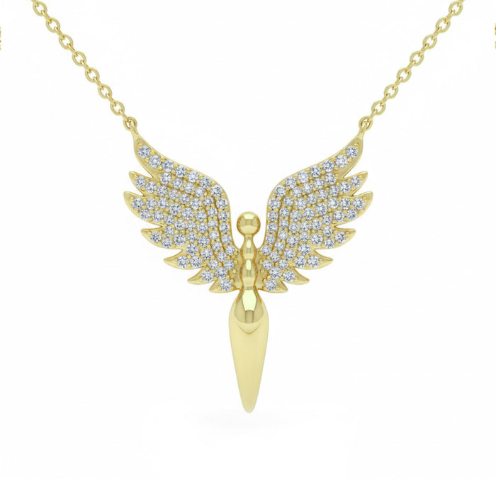 SPECIAL! .21ct G SI 14kt Yellow Gold Diamond Angel Wings Pendant Necklace 18" Long