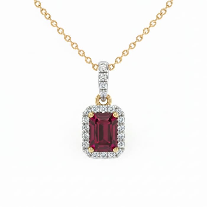 SPECIAL! .83ct G SI 14kt Yellow Gold Diamond & Ruby Gemstone Pendant Necklace 18" Long