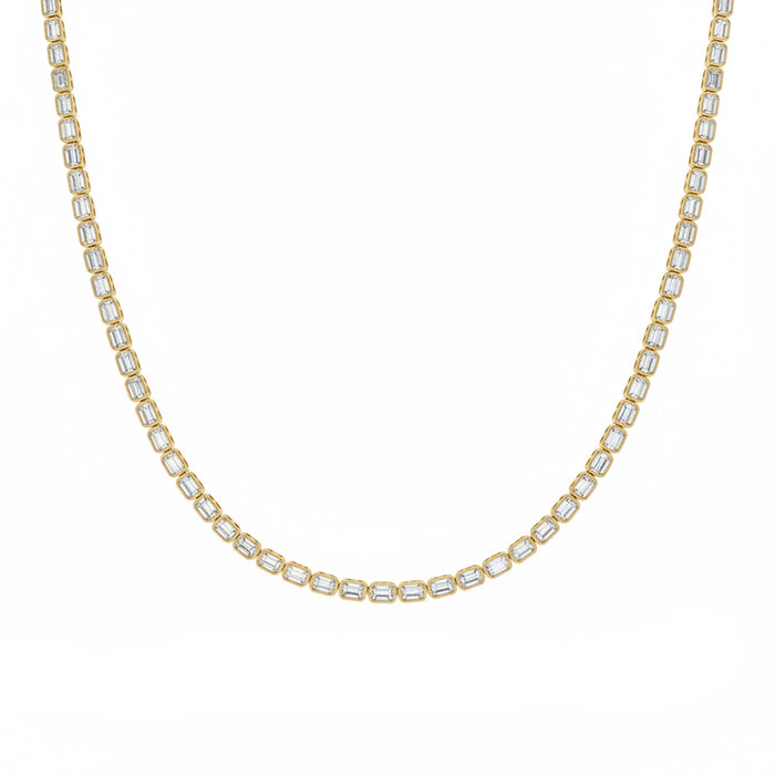 SPECIAL! 5.23ct G SI 14kt Yellow Gold Emerald Cut Diamond Bezel Set Tennis Necklace 16" Long
