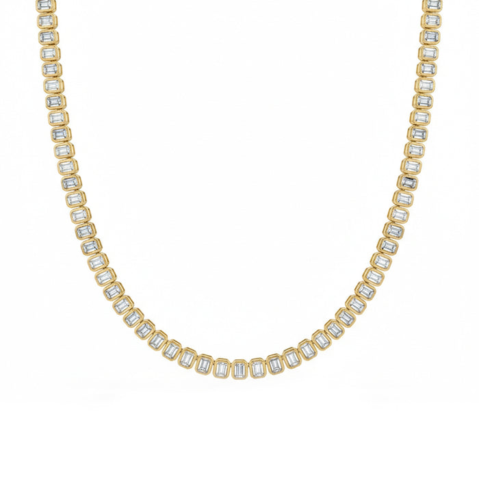 SPECIAL! 6.45ct G SI 14kt Yellow Gold Emerald Diamond Bezel Set Tennis Necklace 16" Long