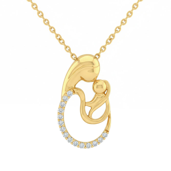 SPECIAL! .08ct G SI 14kt Yellow Gold Diamond Modern Mother & Child Pendant Necklace 18" Long
