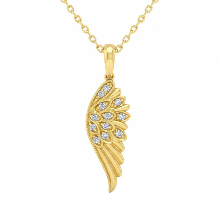 SPECIAL! .09ct G SI 14kt Yellow Gold Diamond Angel Wing Pendant Necklace 18" Long