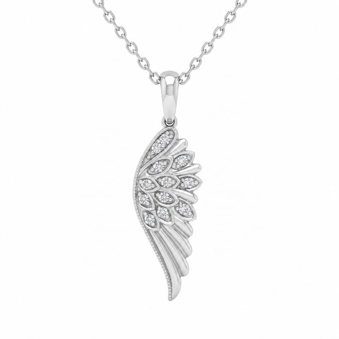 SPECIAL! .10ct G SI 14kt White Gold Diamond Angel Wing Pendant Necklace 18" Long