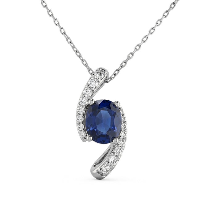 SPECIAL! 1.96ct G SI 14kt White Gold Diamond & Blue Sapphire Gemstone Pendant Necklace 18" Long