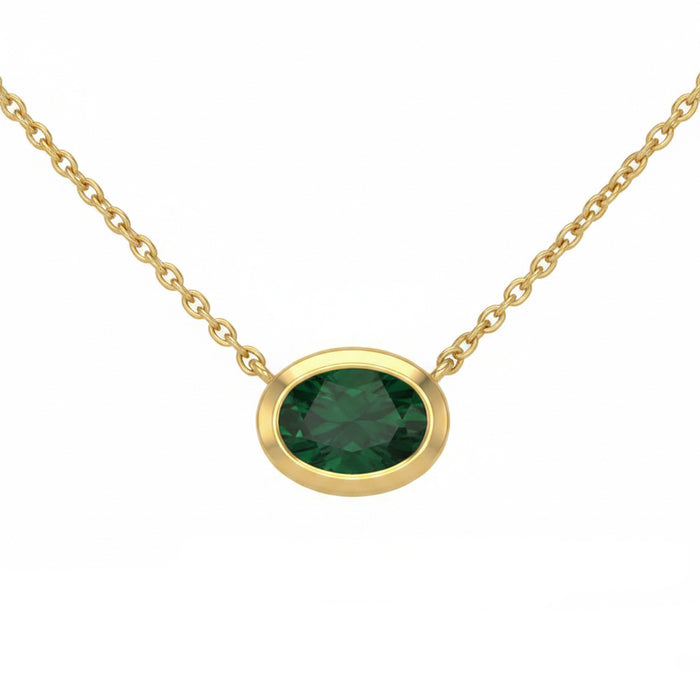 SPECIAL! .75ct G SI 14kt Yellow Gold Oval Cut Emerald Bezel Set Pendant Necklace 16+2" Long