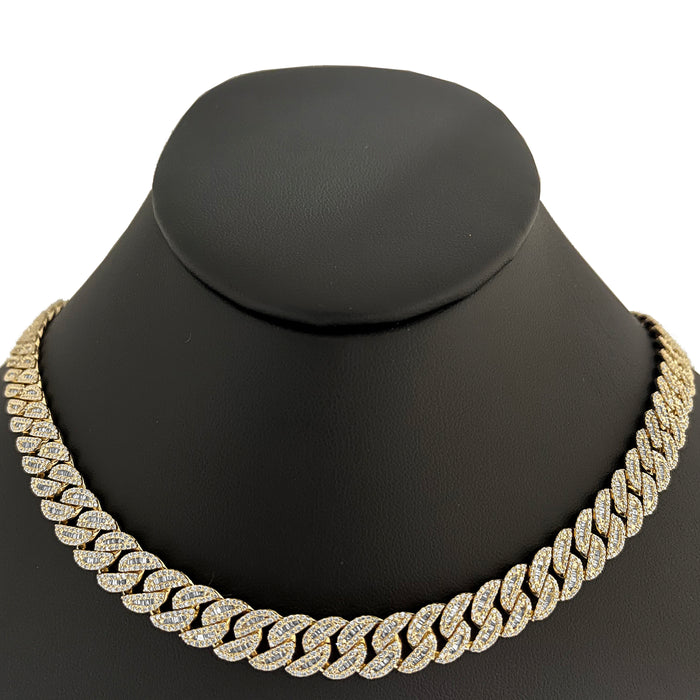SPECIAL! 9mm 9.16ct G SI 10K Yellow Gold Baguette & Round Diamond Cuban Necklace 20"