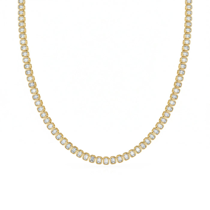 SPECIAL! 11.38ct G SI 14kt Yellow Gold Emerald Cut Diamond Bezel Set Tennis Necklace 16" Long