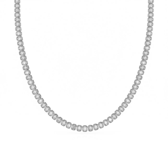 SPECIAL! 11.34ct G SI 14kt White Gold Emerald Cut Diamond Bezel Set Tennis Necklace 16" Long