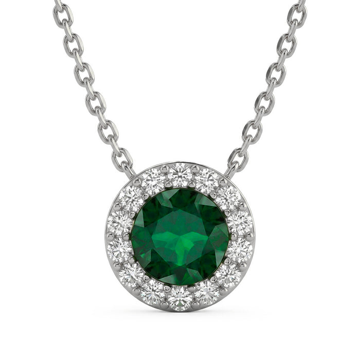 .31ct G SI 14kt White Gold Diamond & Emerald Gemstone Pendant 18" Long