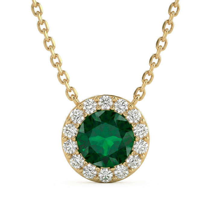 .33ct G SI 14kt Yellow Gold Diamond & Emerald Gemstone Pendant 18" Long
