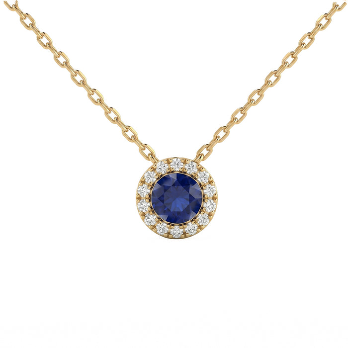 .40ct G SI 14kt Yellow Gold Diamond & Blue Sapphire Gemstone Pendant Necklace 18" Long