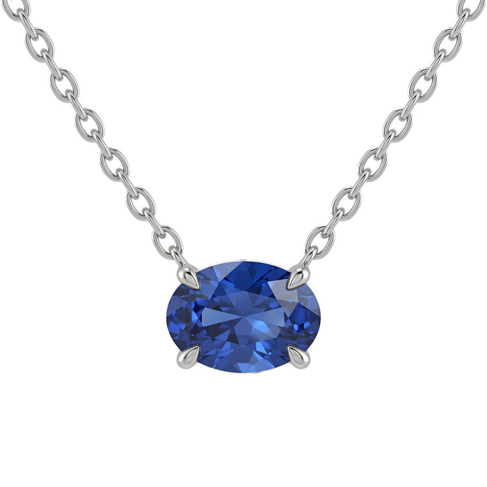 SPECIAL! 1.02ct G SI 14kt White Gold Blue Sapphire Gemstone Pendant Necklace 16 + 2" Long