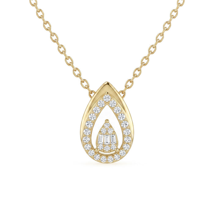 SPECIAL! .14ct G SI 14kt Yellow Gold Diamond Modern Pear Shaped Pendant Necklace 16 + 2" Long