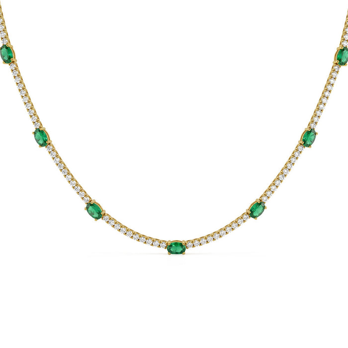SPECIAL! 7.92ct G SI 14kt Yellow Gold Oval Emerald Gemstone & Diamond Tennis Necklace 16" Long