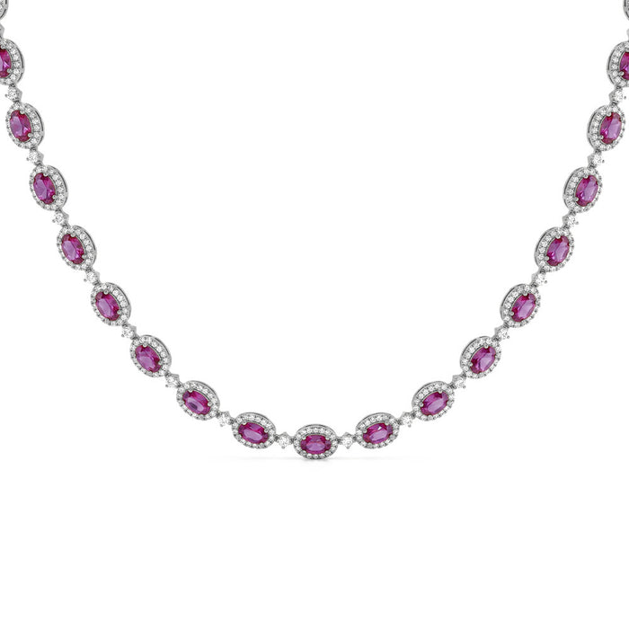 SPECIAL! 12.32ct G SI 14kt White Gold Oval Pink Sapphire Gemstone & Diamond Tennis Necklace 16" Long