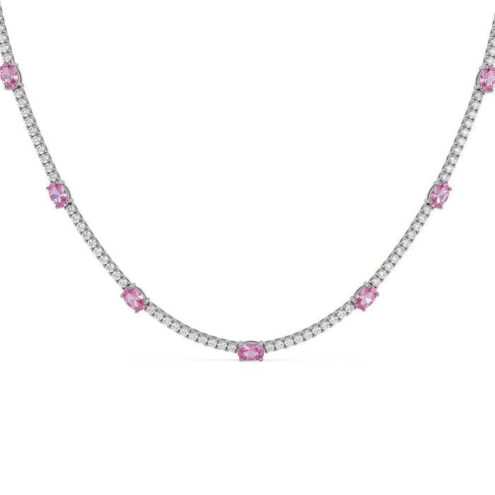 SPECIAL! 6.80ct G SI 14kt White Gold Oval Pink Sapphire Gemstone & Diamond Tennis Necklace 16" Long