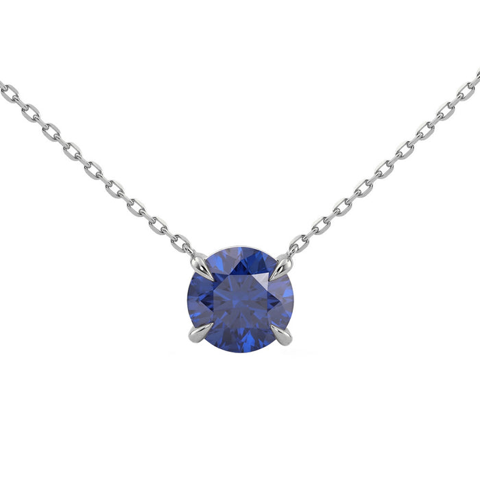 SPECIAL! 1.10ct G SI 14kt White Gold Round Blue Sapphire Solitaire Gemstone Necklace Pendant 16 + 2" Ext