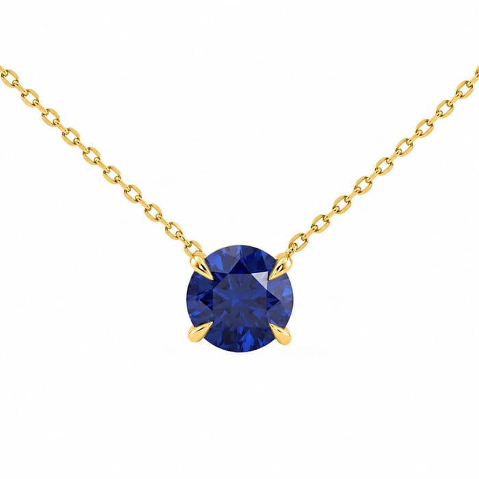SPECIAL! 1.06ct G SI 14kt Yellow Gold Round Blue Sapphire Solitaire Gemstone Necklace Pendant 16 + 2" Ext