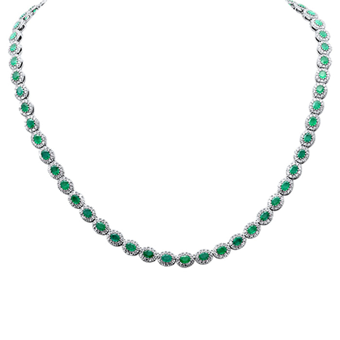 SPECIAL! 16.15ct G SI 14K White Gold Diamond & Emerald Gemstone Necklace 18" Long