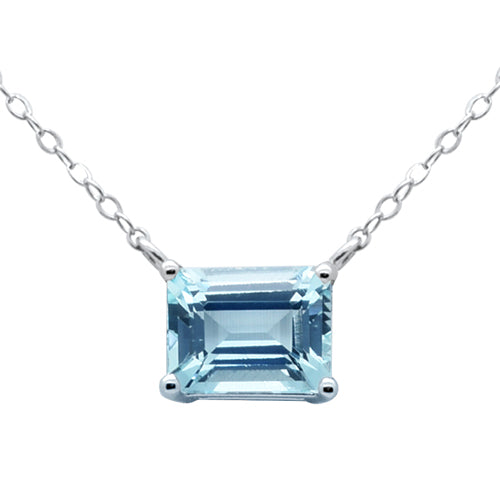 SPECIAL! .90ct G SI 14K White Gold Aquamarine Gemstone Solitaire Pendant Necklace 18" Long
