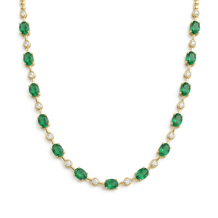 SPECIAL! 9.93ct G SI 14K Yellow Gold Diamond & Emerald Gemstone Necklace 18" Long