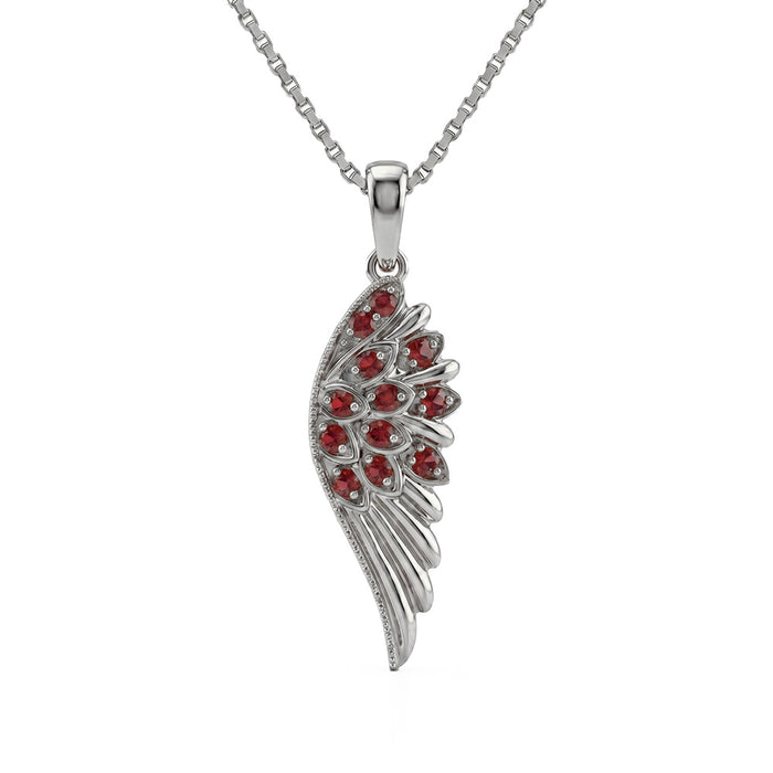 SPECIAL! .13ct G SI 14kt White Gold Ruby Angel Gemstone Pendant Necklace 18" Long