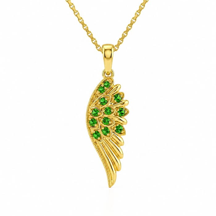 SPECIAL! .11ct G SI 14kt Yellow Gold Emerald Angel Gemstone Pendant Necklace 18" Long