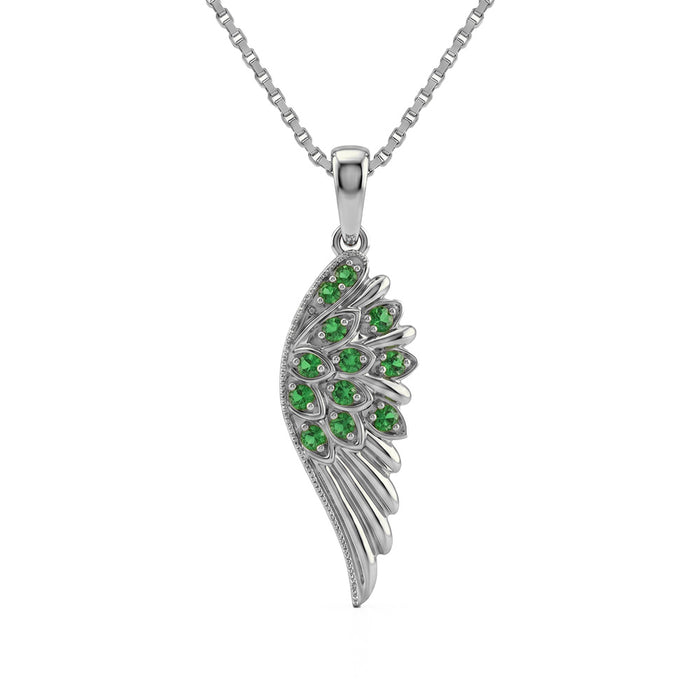 SPECIAL! .11ct G SI 14kt White Gold Emerald Angel Gemstone Pendant Necklace 18" Long