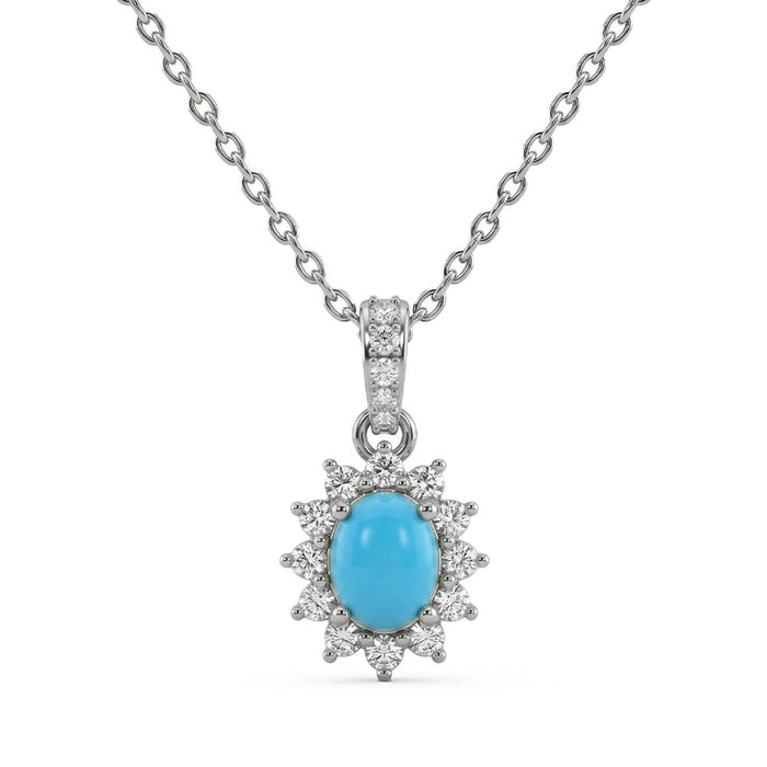 .24ct G SI 14K White Gold Turquoise Gemstone Pendant 18" Chain