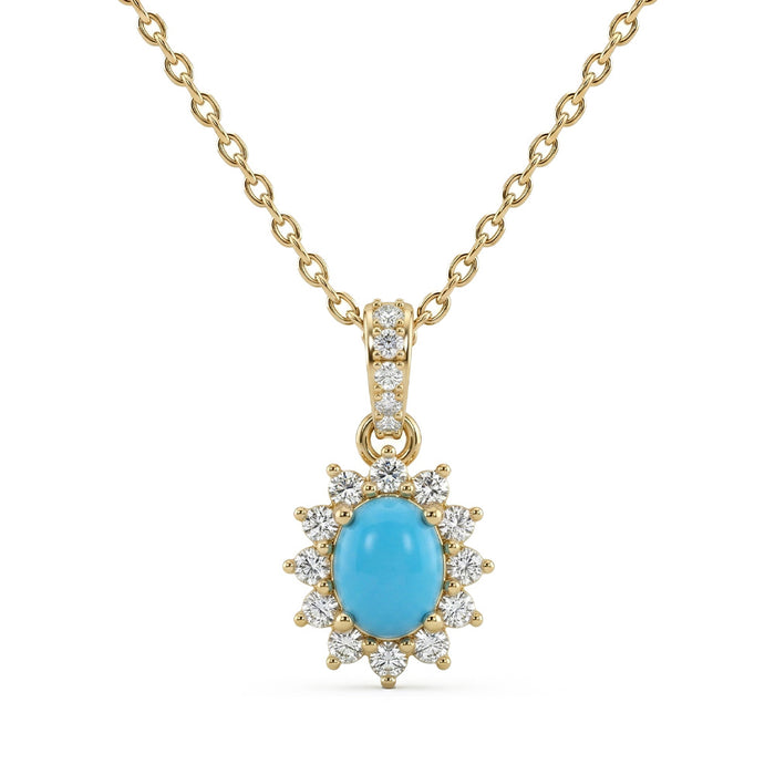 .24ct G SI 14K Yellow Gold Turquoise Gemstone Pendant 18" Chain