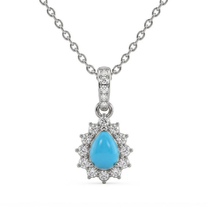.25ct G SI 14K White Gold Turquoise Gemstone Pendant 18" Chain